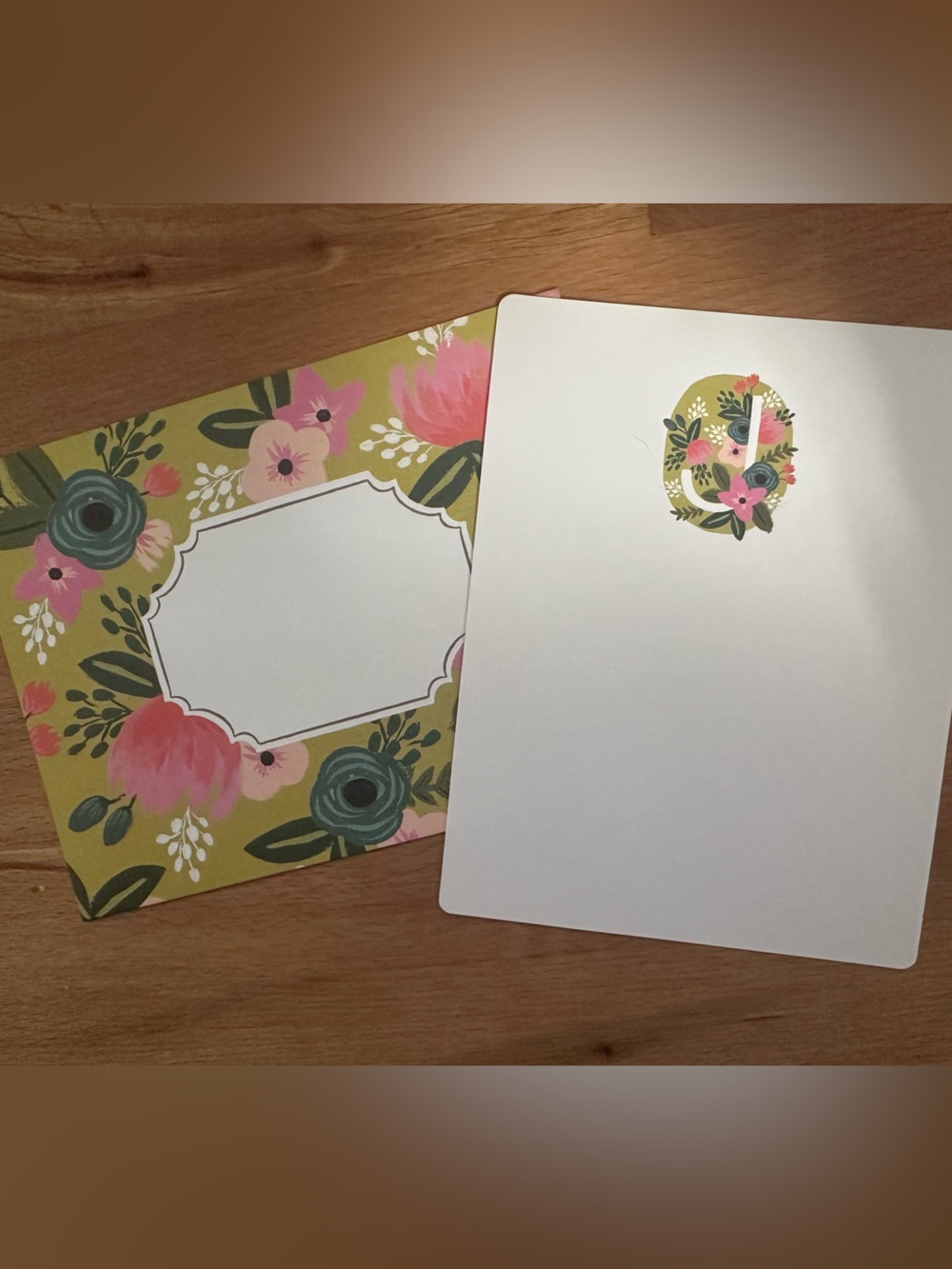 Rifle Paper Co. “J” Monogram flat notes in “Garden Party”